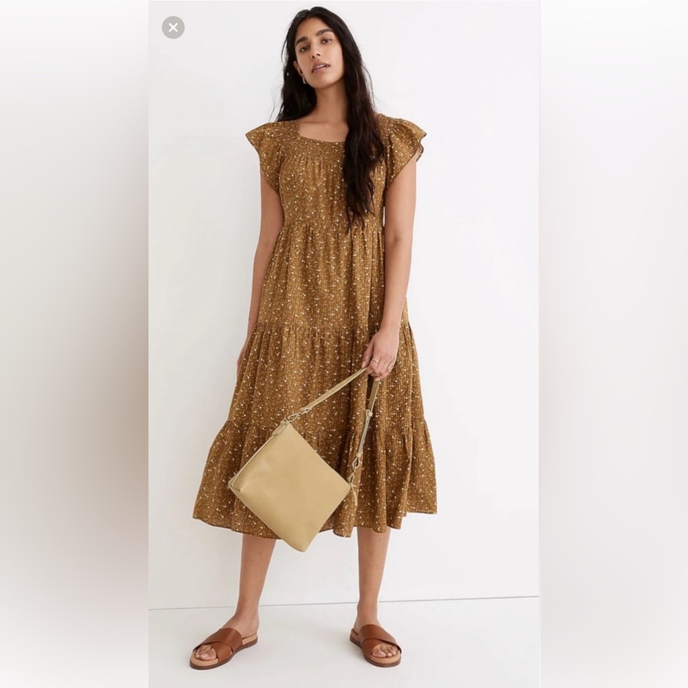 Madewell Ruffle-Sleeve Tiered Midi Dress in Daisy Stitch